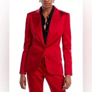 L’Agence Chamberlain Dark Tango Red Satin Single Breasted V Neck Blazer Sz 2